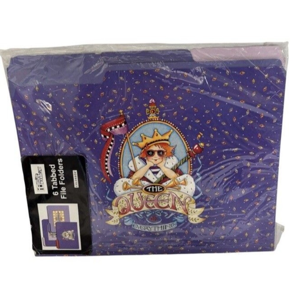 Mary Engelbreit Royalty 6 purple Tabbed File Folders Good To Be Queen vtg NEW